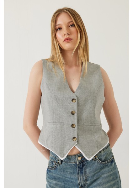 Kadın V Yaka Viskon Biyeli Astarlı Yelek fiyatları