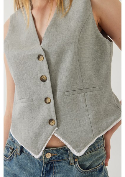 Kadın V Yaka Viskon Biyeli Astarlı Yelek modelleri