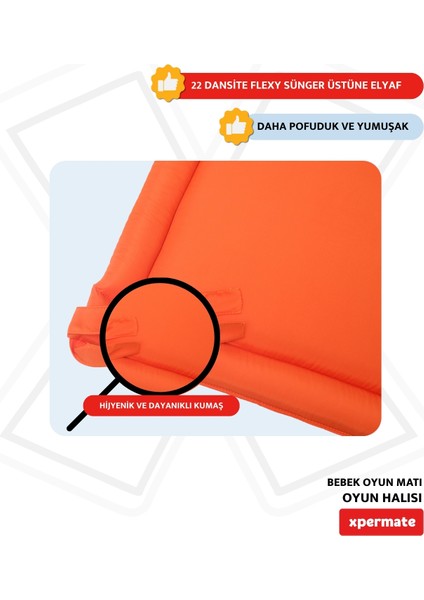 Bebek Oyun Matı ve Oyun Halısı Su itici Kumaş 90x96x3 Cm Turuncu modelleri