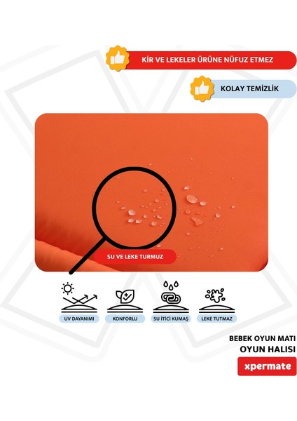 Bebek Oyun Matı ve Oyun Halısı Su itici Kumaş 90x96x3 Cm Turuncu fırsatları