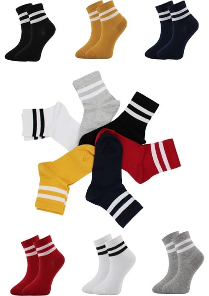 Çizgili Renkli Kadın Tenis Çorabı Dikişsiz 6'lı fiyatları