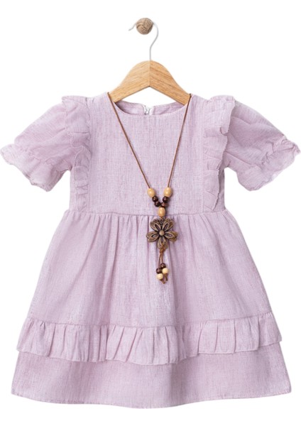 Keten Roba Fırfırlı Elbise Pembe