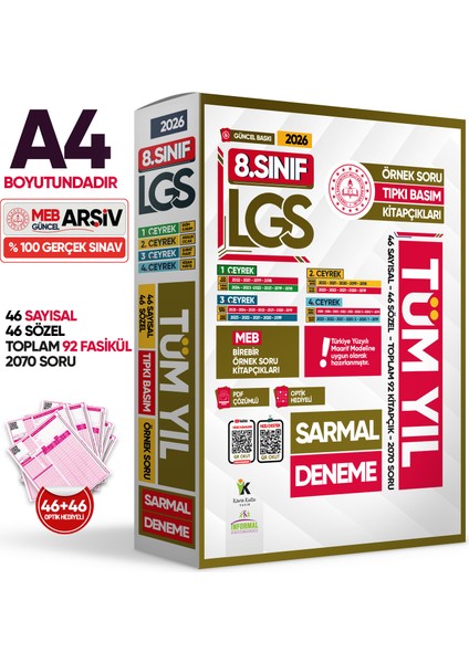 2026 8.Sınıf LGS TÜM YIL Aylık SARMAL Konu Deneme Seti MEB Örnek Soru Tıpkı Basım Çözümlü PAKET fiyatları