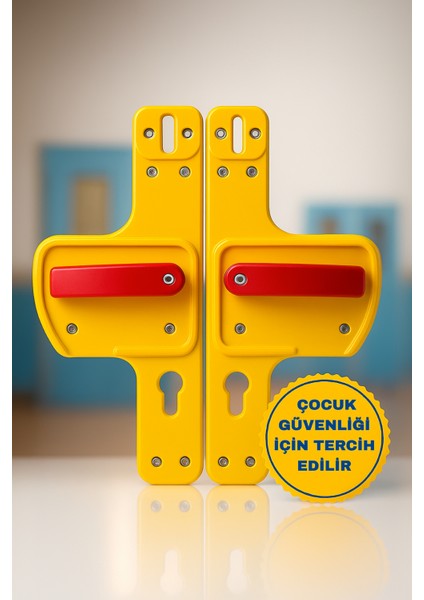 Bariyerli Kapı Kolu | Sarı -Kırmızı Renkli | Çocuk Güvenlikli | Okul ve Eğitim Alanlarına Uygun