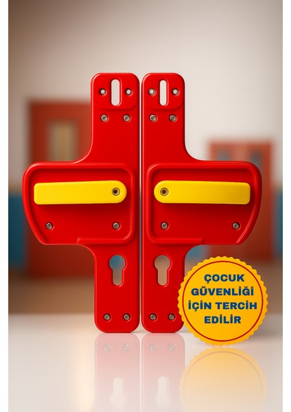 Bariyerli Kapı Kolu | Kırmızı-Sarı Renkli | Çocuk Güvenlikli | Okul ve Eğitim Alanlarına Uygun
