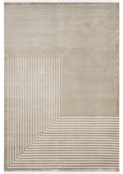 Jade JD016B Bej Halı Modern Geometrik Desenli Triko Akrilik Pamuk Tabanlı Kaymaz Salon Halısı