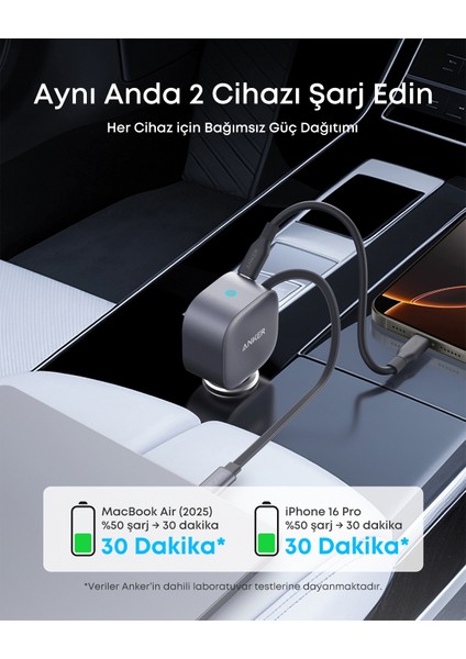 Nano 75W Araç Şarj Cihazı - Ultra Kompakt - Dahili Geri Çekilebilir Usb-C Kablolu - A2738 (Anker Türkiye Garantili)) modelleri