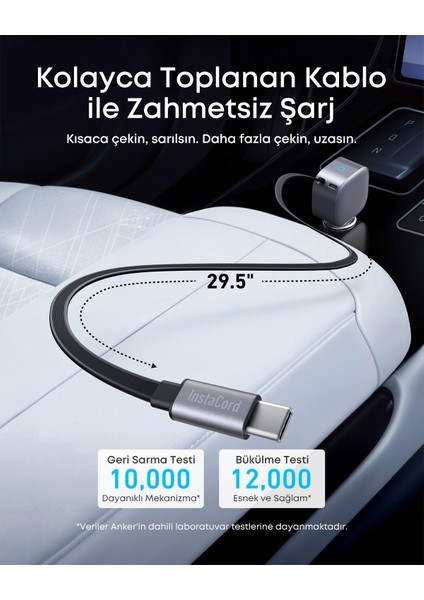 Nano 75W Araç Şarj Cihazı - Ultra Kompakt - Dahili Geri Çekilebilir Usb-C Kablolu - A2738 (Anker Türkiye Garantili)) fırsatları