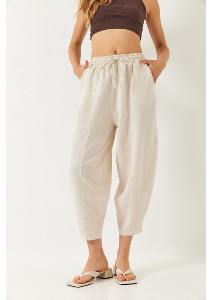 Kadın Beli Lastikli Cep Detaylı Şalvar Kesim Pantolon fiyatları