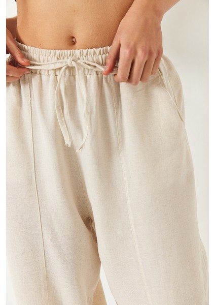 Kadın Beli Lastikli Cep Detaylı Şalvar Kesim Pantolon modelleri