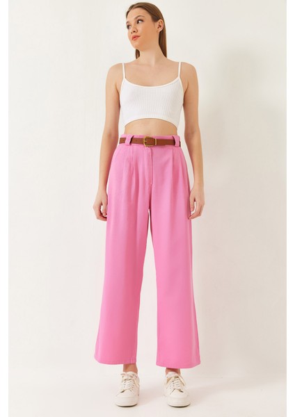 Kadın Kemerli Kalın Köprülü Gabardin Pantolon