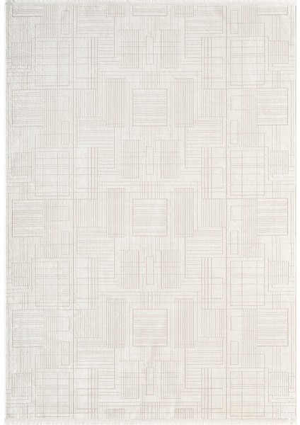 Best 115A Beyaz Modern Geometrik Desen Parlak Makinada Yıkanabilir Salon Halısı