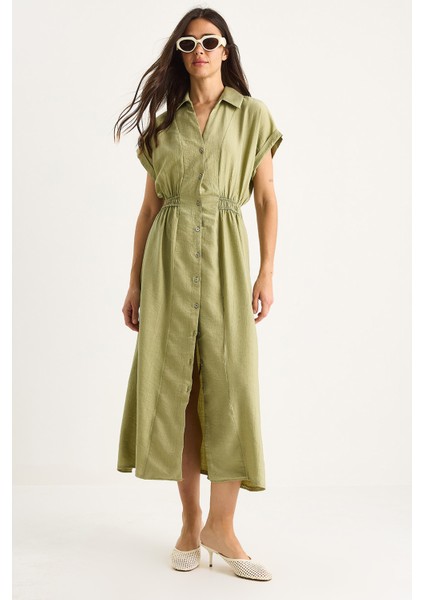 Kadın Beli Lastikli Crush Gömlek Elbise