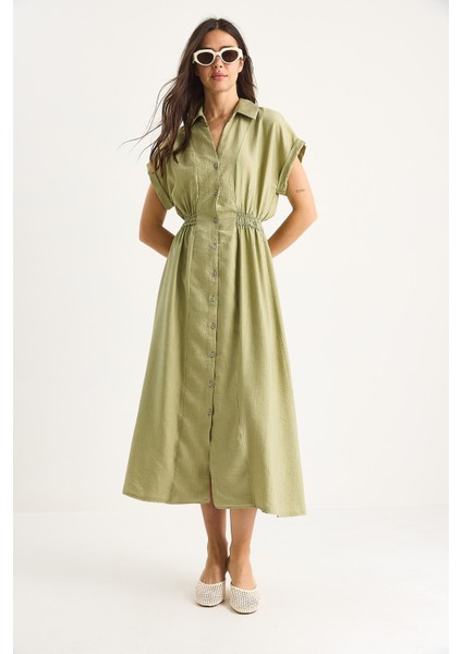 Kadın Beli Lastikli Crush Gömlek Elbise fiyatları