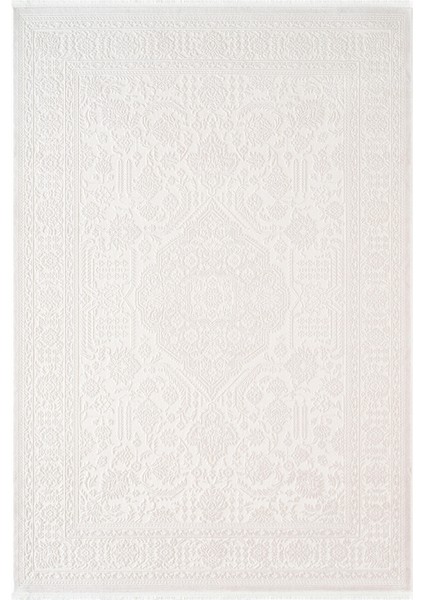 Jade JD006W Beyaz Halı Klasik Desenli Triko Akrilik Pamuk Tabanlı Kaymaz Salon Yatak Odası Halısı