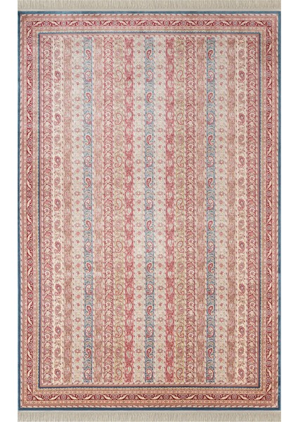 Imperial Luxe IL0096R Koyu Mavi Kırmızı Halı Çerçeve Klasik Desen 100 Tarak Bambu Viskon Ipek Serisi