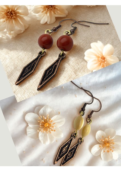 Jasper & Sedef Doğal Taşlı 2'li Küpe Seti