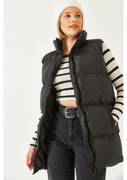 Kadın Hakim Yaka Çift Cepli Uzun Yelek