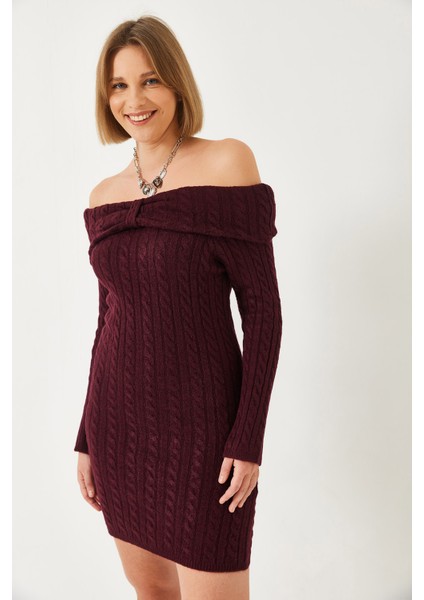 Kadın Degaje Yaka Saç Örgü Elbise