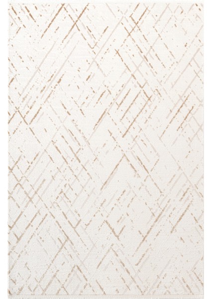 Icon IC003S Krem Modern Gold Detaylı Akrilik Pamuk Tabanlı Salon Koridor Mutfak 4 Mevsim Halı