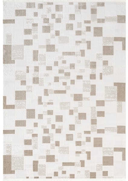 Jade JD011B Beyaz Halı Modern Geometrik Desenli Triko Akrilik?pamuk Tabanlı Kaymaz Salon Halısı