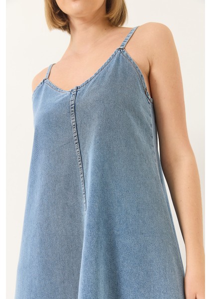 Kadın Ince Askılı Uzun Denim Elbise fırsatları