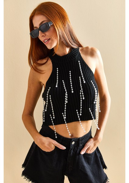 Kadın Taş Işlemeli Triko Bluz