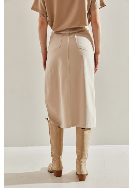 Kadın Yırtmaç Detaylı Kot Etek