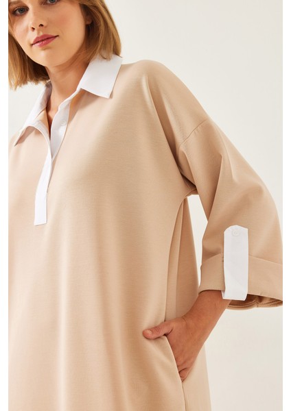 Kadın Kol Katlama Detaylı Uzun Elbise modelleri