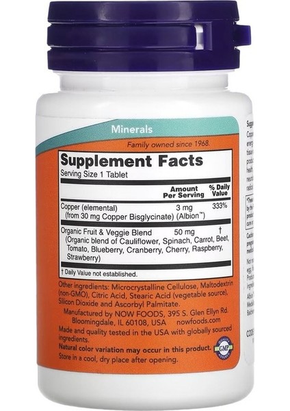 Copper Glycinate - Bakır Glisinat 3 mg 120 Tablet fiyatları