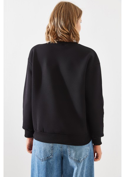 Kadın Üç Iplik Şardonlu Yuvarlak Yaka Pati Baskılı Sweatshirt Mbhs modelleri