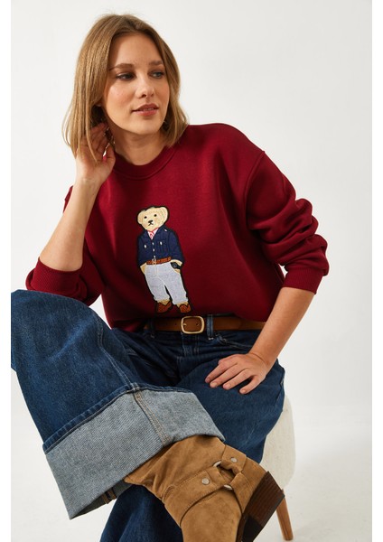 Kadın Üç Iplik Şardonlu Baskılı Sweatshirt fiyatları