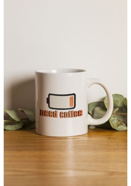 Gri Porselen Need Coffee Kupa Bardak, Makinede Yıkanabilir ve Şık Tasarım