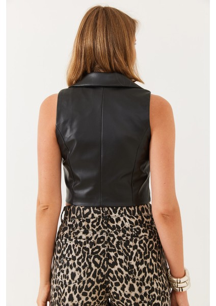 Kadın Kruvaze Yaka Deri Yelek indirimleri