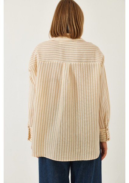 Kadın Çizgili Tek Cepli Oversize Gömlek indirimleri