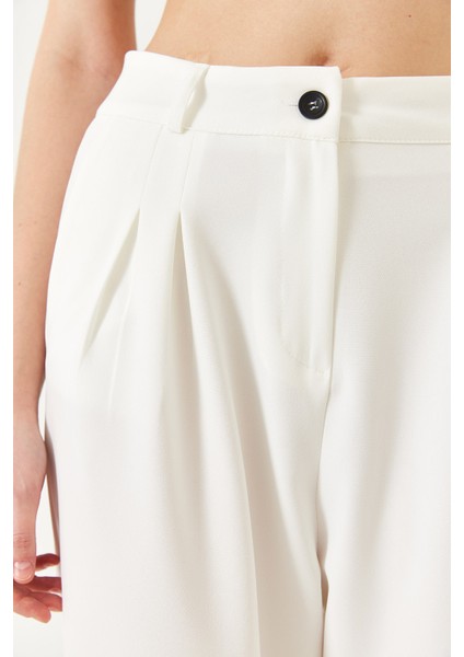 Kadın Geniş Paça Maskülen Dokuma Pantolon