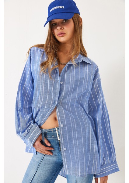 Kadın Ince Çizgili Oversize Gömlek fiyatları