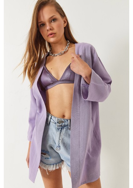 Kadın Keten Dokulu Kısa Basic Kimono fiyatları