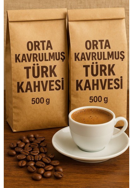 Orta Kavrulmuş Türk Kahvesi 500 gr x 2 Paket– Taze Çekilmiş , Bol Köpüklü