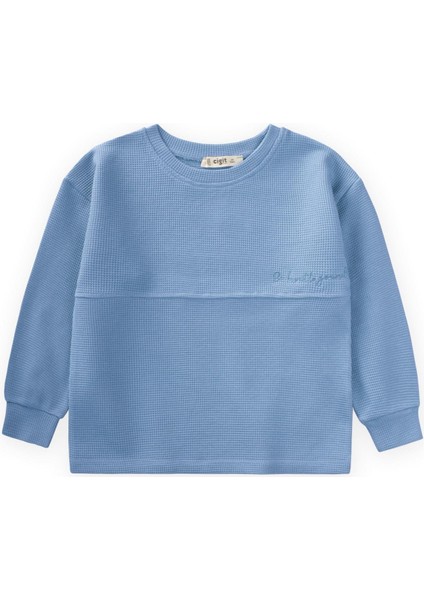 Oversize Waffle Mevsimlik T-Shirt 2-14 Yaş Indigo Mavi