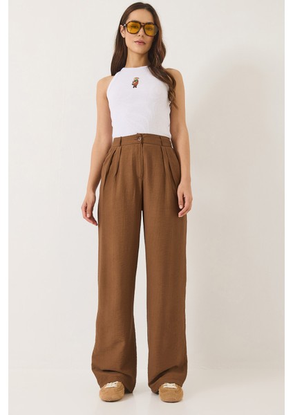 Kadın Cep Detaylı Palazzo Kumaş Pantolon