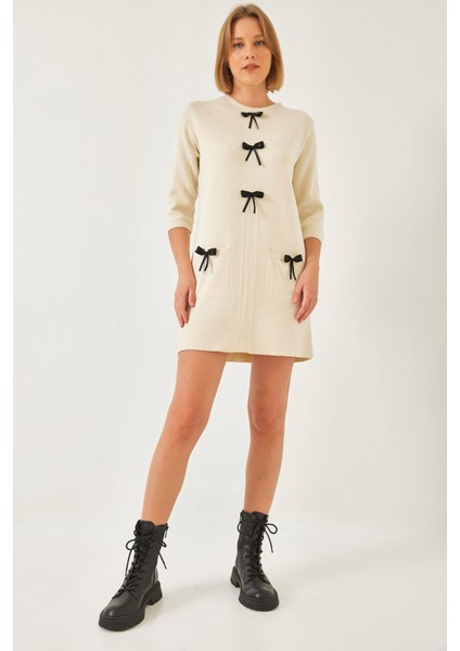 Kadın Fiyonk Detaylı Triko Elbise