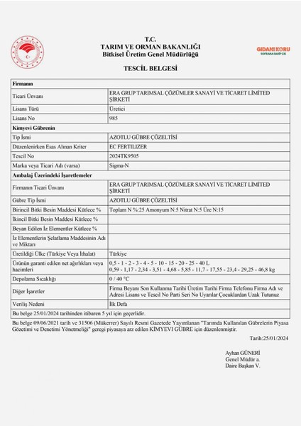 Sigma N Azot,amonyum, Nitrat Içerikli Sıvı Azot Gübre 5kg modelleri