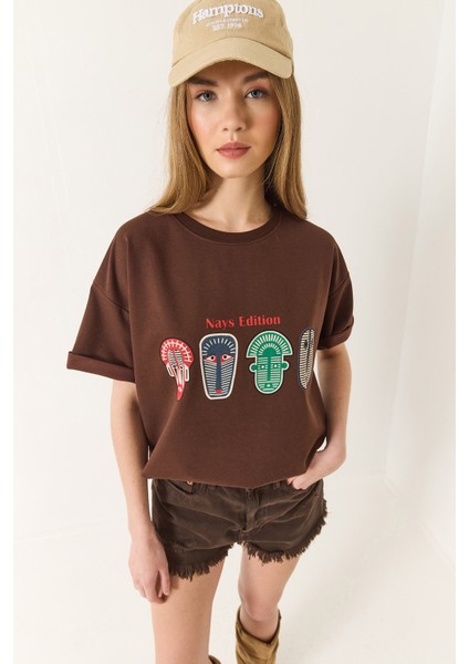 Kadın Baskılı Oversize Kısa Kollu Basic T-Shirt fiyatları