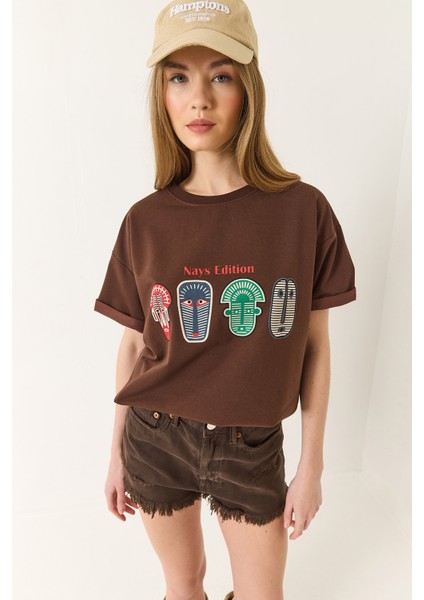 Kadın Baskılı Oversize Kısa Kollu Basic T-Shirt modelleri