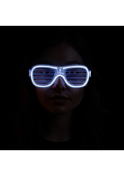 Beyaz LED Işıklı Parti Gözlüğü - Neon Glow Şerit Gözlük 3 Modlu fiyatları