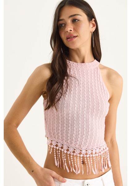 Kadın Örgülü Püsküllü Triko Bluz