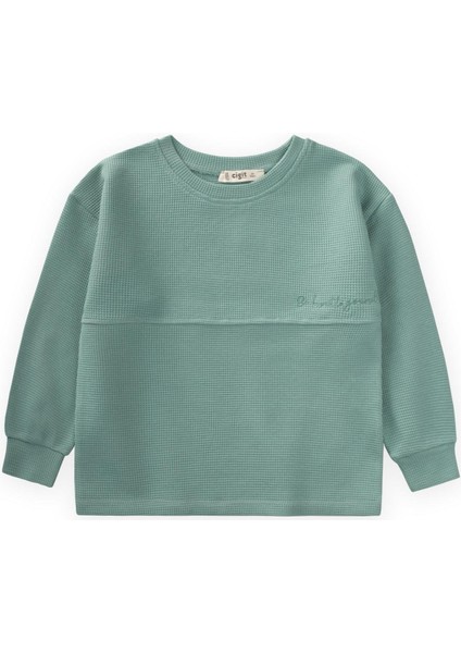 Oversize Waffle Mevsimlik T-Shirt 2-14 Yaş Yeşil