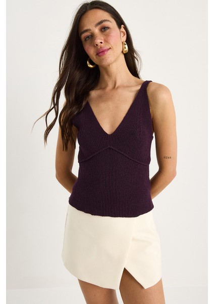 Kadın V Yaka Ince Askılı Crop Bluz