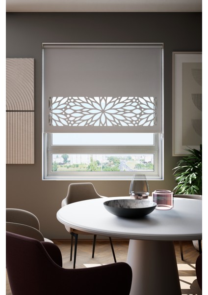 Lazer Kesim Mat Stor Perde, Lazer Kesimli Modern Serisi, M-131005 Gri Renk